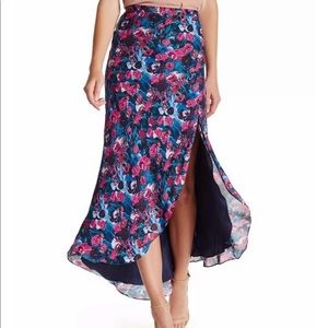 Haute Hippie Silk Floral Asymmetric Hi Low Hem Skirt